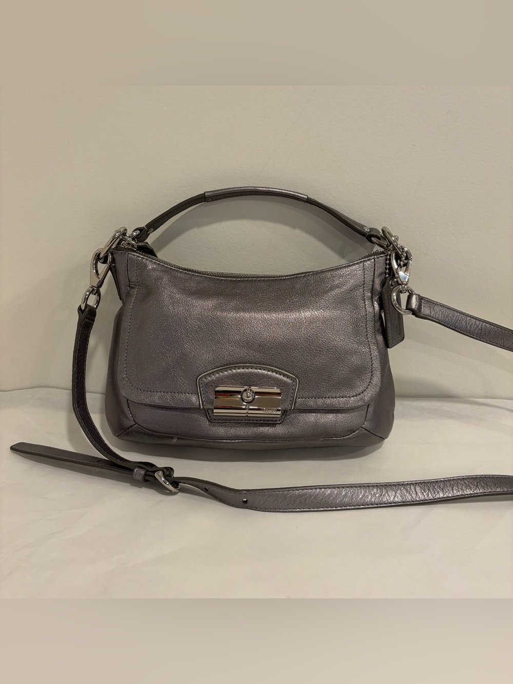 Coach Kristin Metallic Leather Hobo Silver 19305